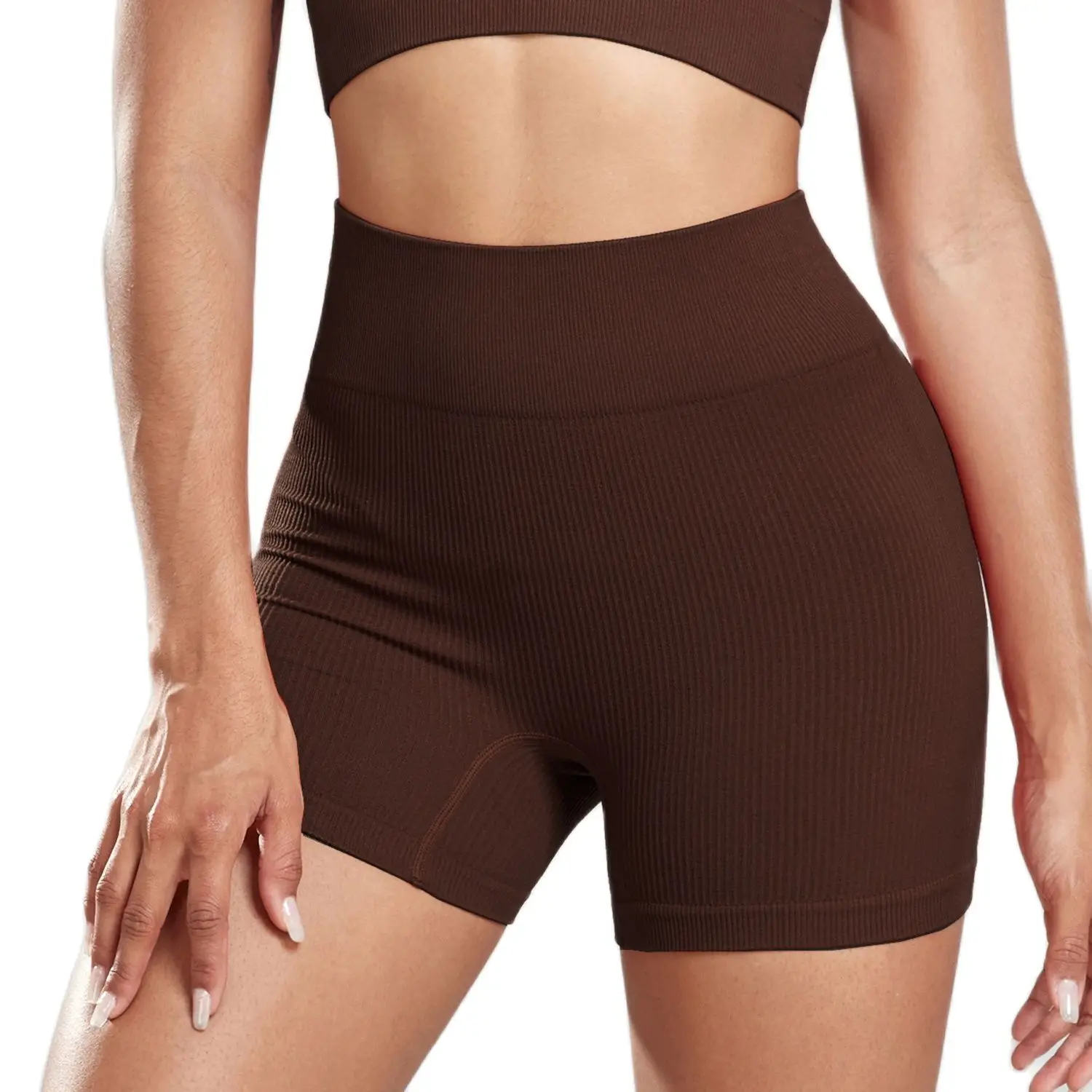 CHRLEISURE-pantalones cortos de Yoga acanalados sin costuras para mujer, medias de motociclista de cintura alta, mallas deportivas ajustadas de entrenamiento elástico, ropa deportiva