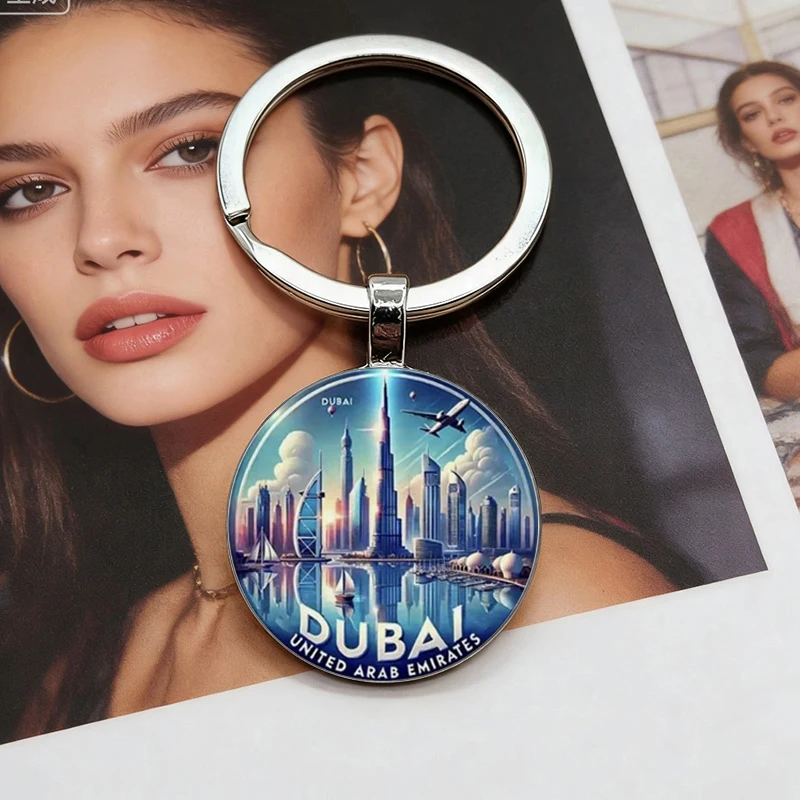 Hot selling city scenery picture dome glass alloy keychain pendant fashion accessory