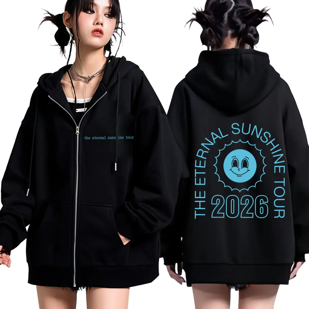 Ariana Grande The Eternal Sunshine Tour 2026 Merch Zipper Hoodie Men Women Aesthetic  Sweatshirts Winter Loose Zip Up Jacket