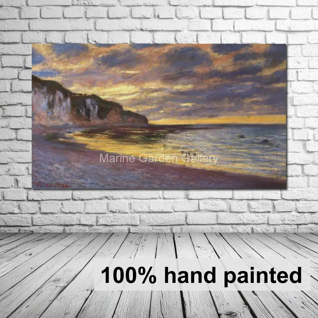 Seascape Painting Claude Monet Ally Point Low Tide Hand Painted Bright Impressionist Canvas Art Modern Living Room Decor Large