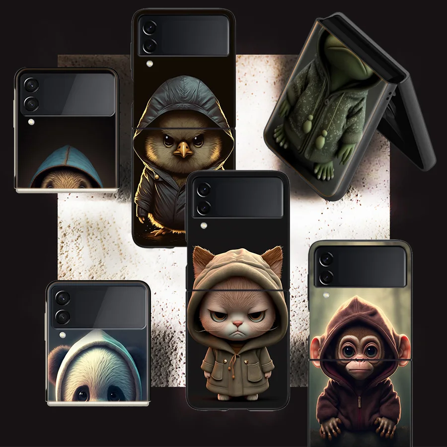 Monkey Frog Pig Cow Bird Cat Animal Phone For Samsung Galaxy Z Flip 5 4 3 5G Case Luxury Cover Z Flip 6 5G Black Cases Shell PC