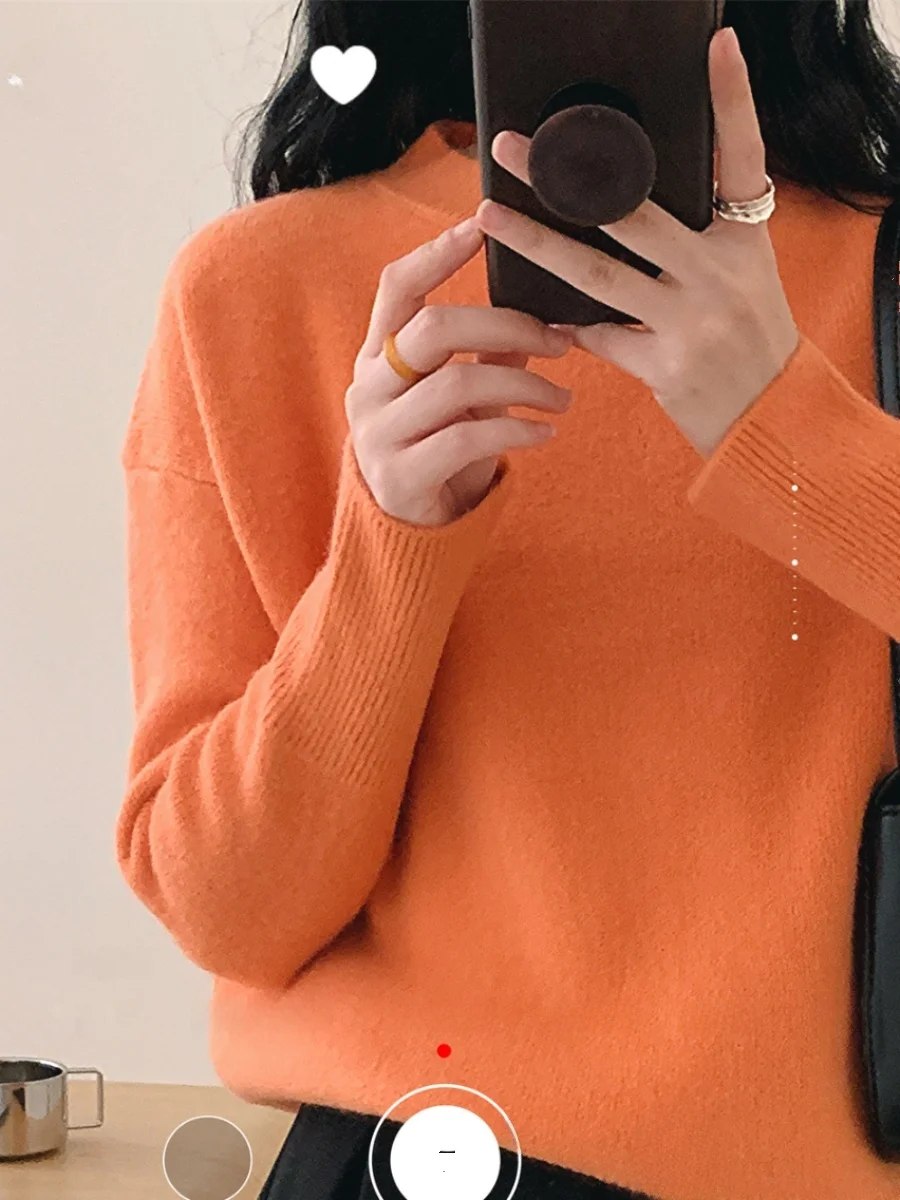 Thiened Sweet Orange вязаный свитер Soft Plu повседневный круглый Ne Pure Color пригородный трикотаж для отдыха для женщин