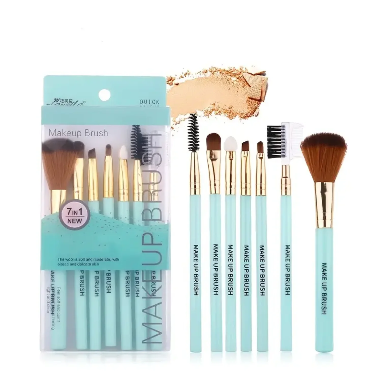 7 Piece Makeup Brush Set: Eye Shadow, Mascara, Blush Brushes & More - Essential Beauty Tools Highlighter Makeup pouch Fan brush