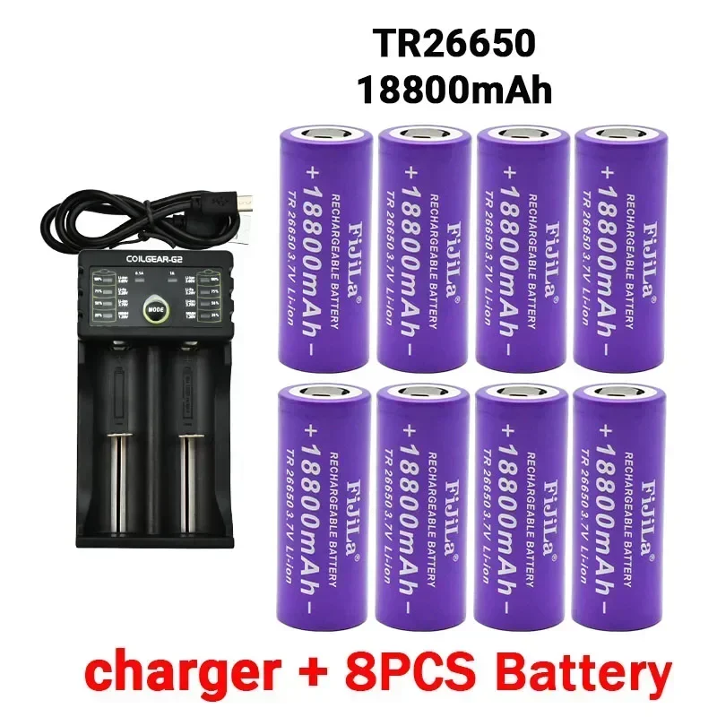 New 3.7V 26650 Battery 18800mAh Li-ion Rechargeable Battery for LED Flashlight Torch Li-ion Battery Accumulator Battery+Charger