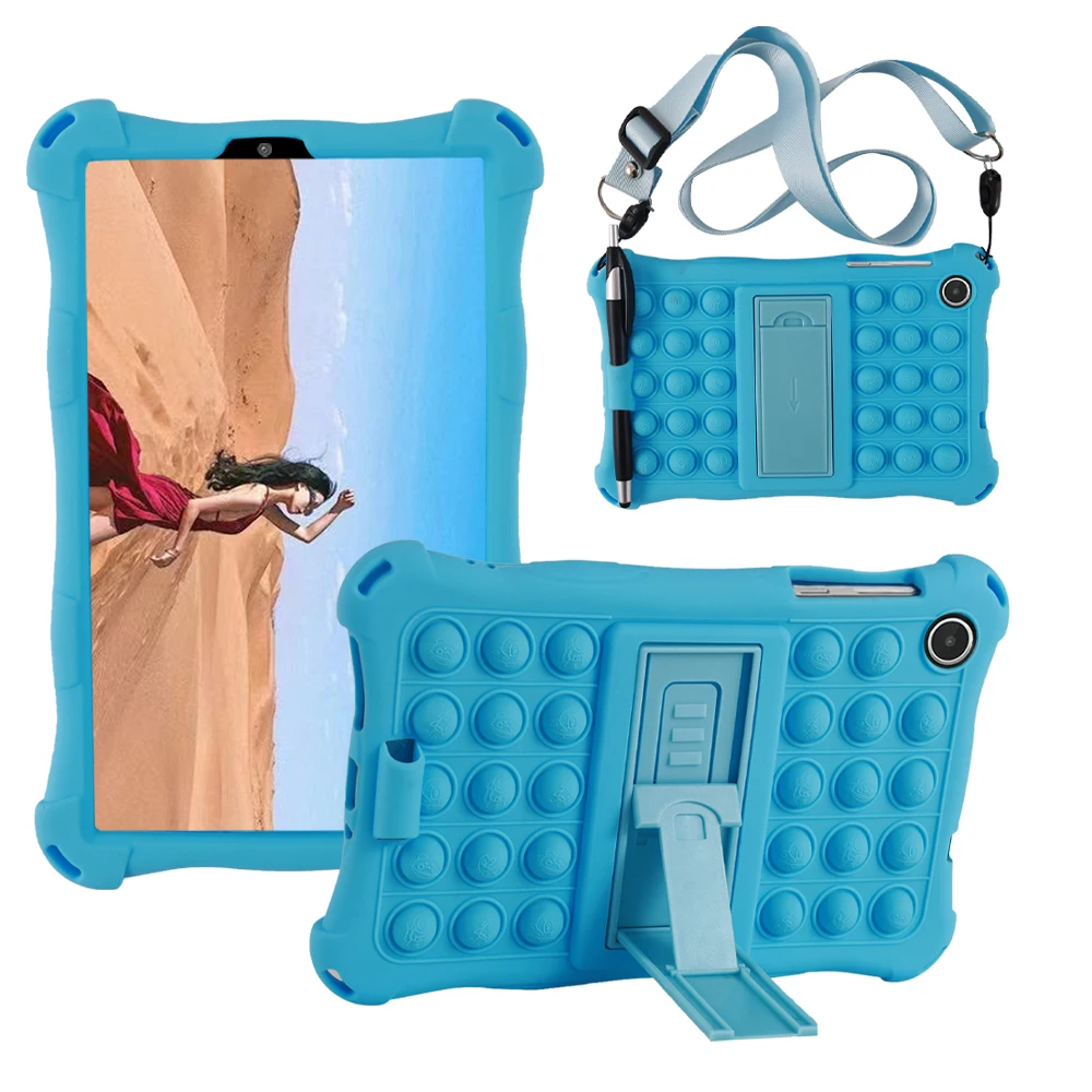 

Case for Lenovo Tab P11 TB-J606F M10 FHD Plus 10.3 3rd Gen TB125FU HD TB-X306F 10.1 M8 Silicone Bubble Cover with Strap & Pen