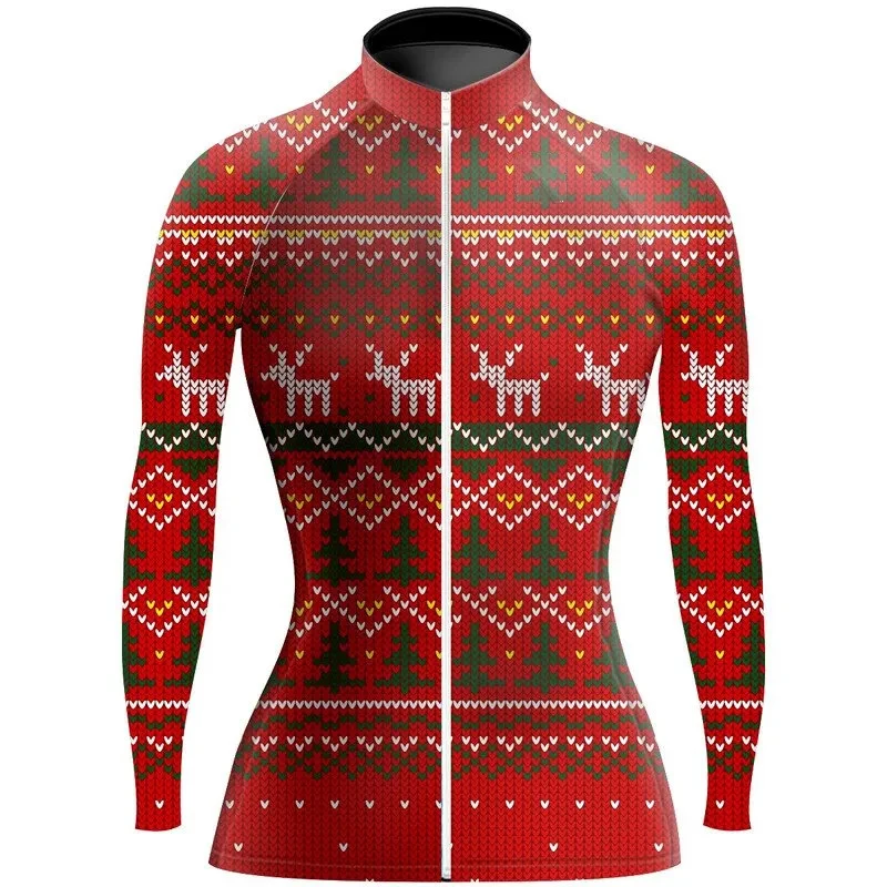 Christmas Women Long Sleeve Cycling Jersey New style Thin Or Winter Fleece Bike Clothing Outdoor Sport Coat