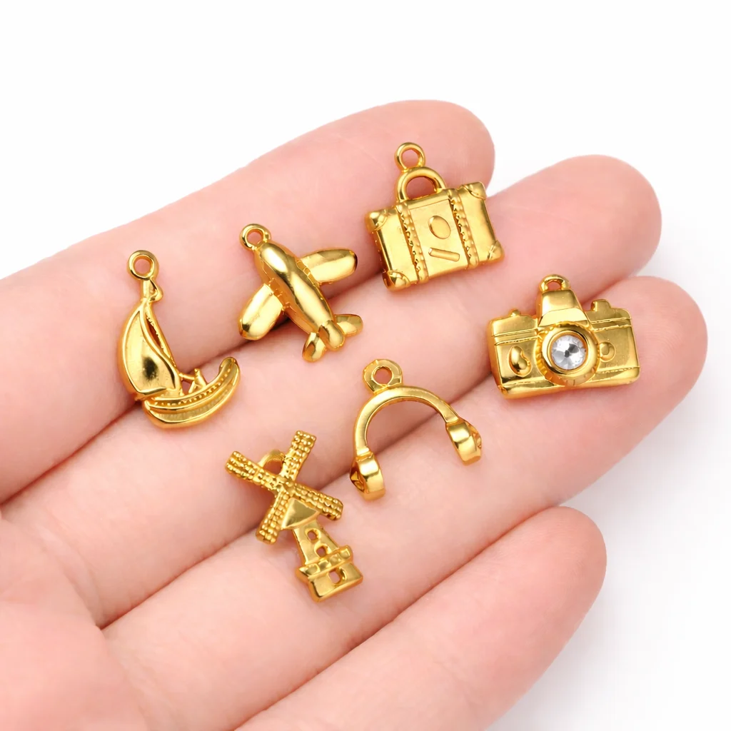 3Pcs Camera/Windmill/Sailing Charm Stainless Steel Headphone Travel Pendant Wholesale DIY Necklace Bracelet Craft Jewelry Making