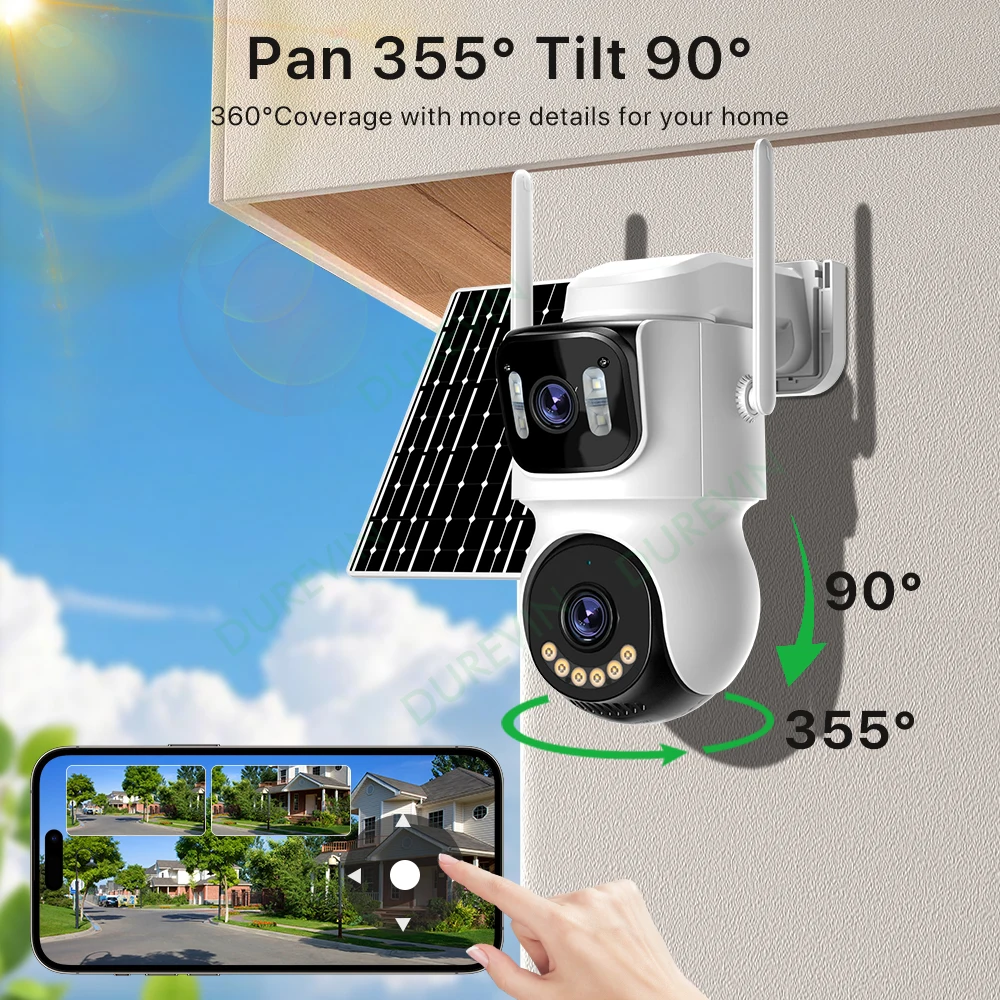 4G SIM Solar Camera 24/7 Recording Outdoor Three Screen AOV 10X Zoom Camera Built-in Battery Security Auto Tracking Camera iCSee