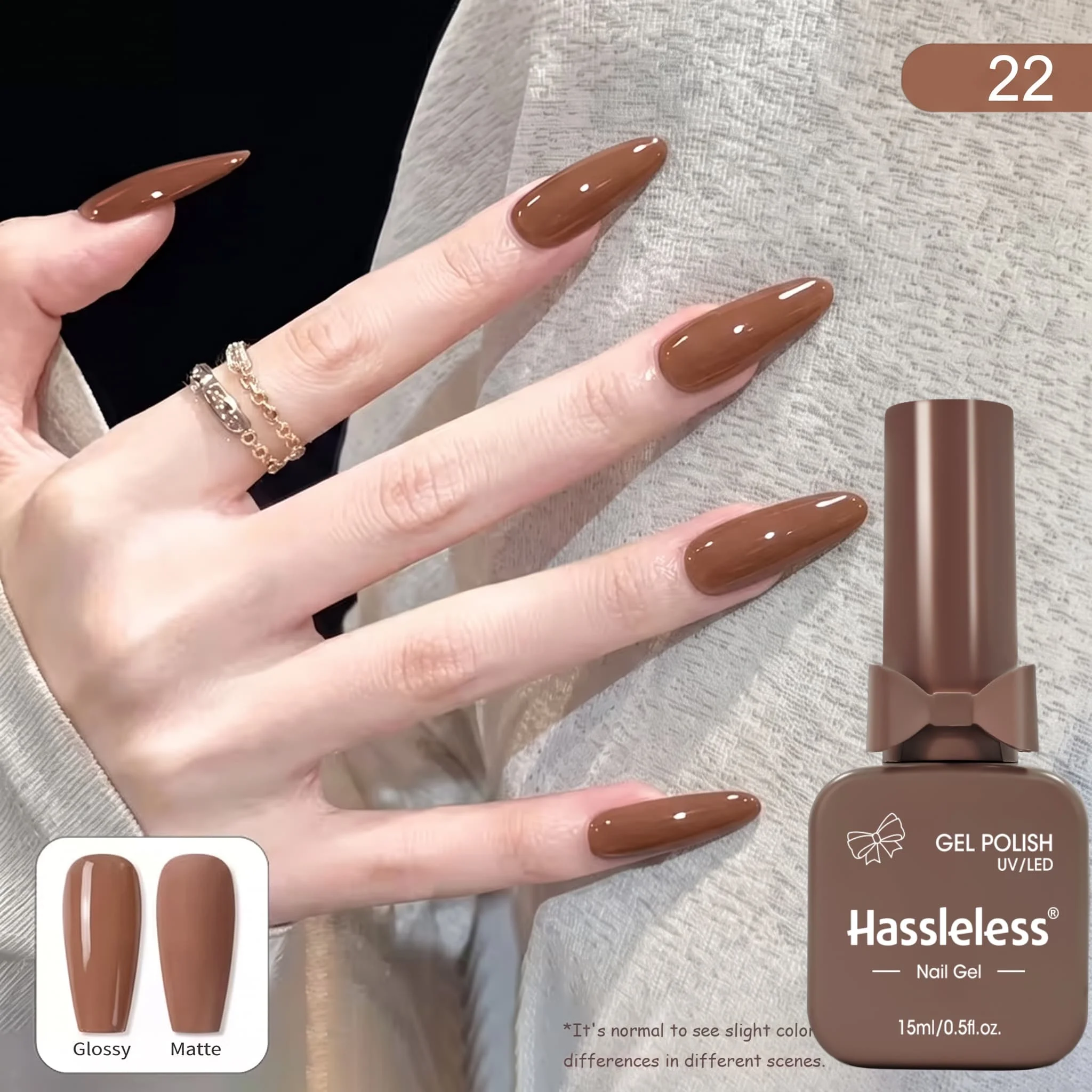 Hassleless Autumn/Winter Maillard 2-Piece Nail Polish Gel Set, 15ml Large Capacity Bottle, Gentle Light Nude Coffee Retro Caramel Brown High-End Solid Color, Translucent and Brightening Salon Home DIY Nail Art Set
