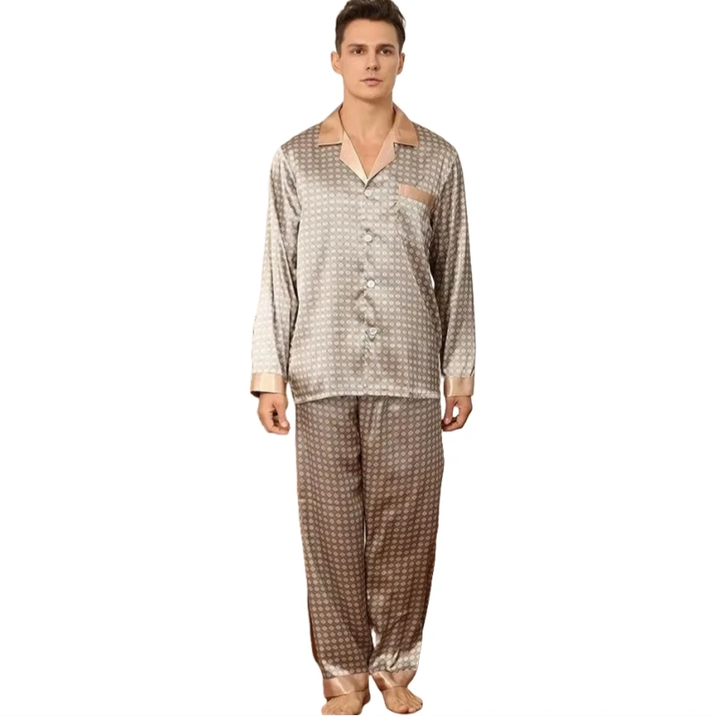 Euro US Size 5XL Fits 150kg Long Sleeve Man Silk Pajamas Set & Men Pajamas Set Shorts Man Pyjamas Man Sleepwear Men Stain Silk