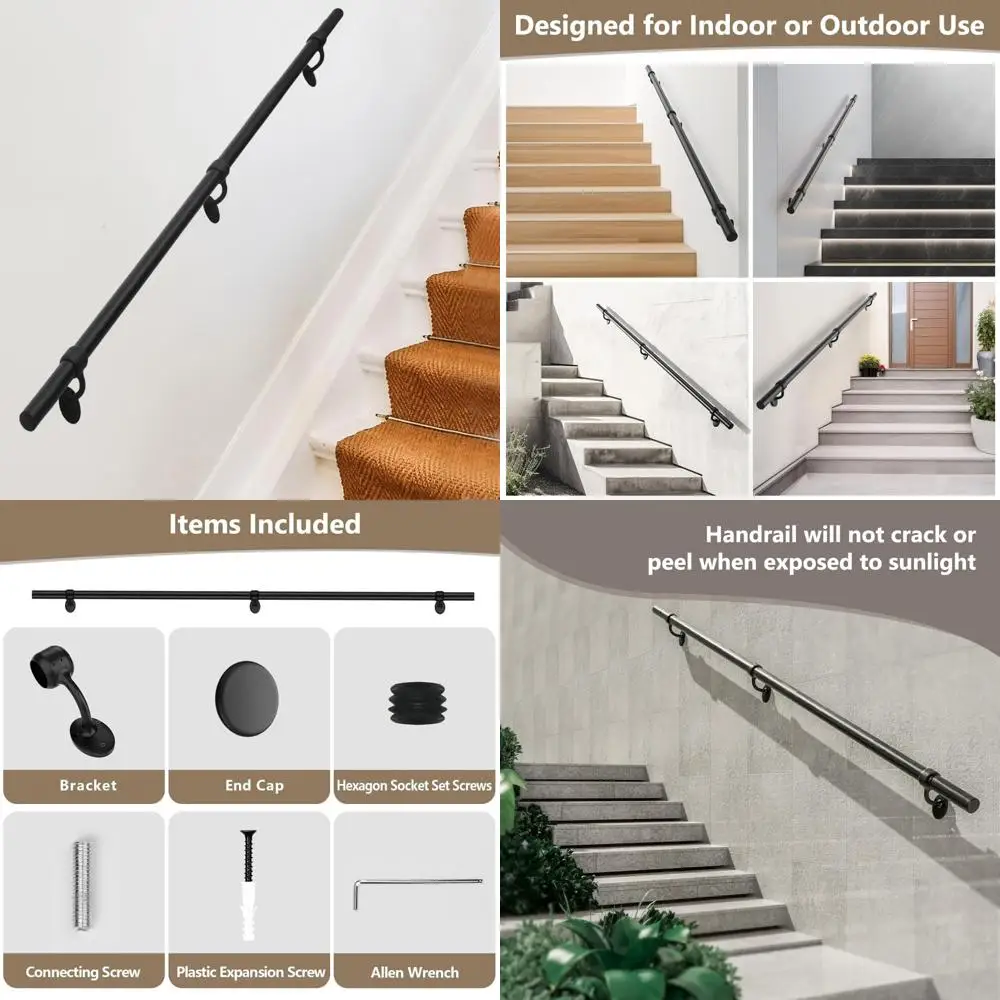 

Алюминиевые наружные внутренние лестничные поручни, 6-футовое настенное крепление, круглые перила для крыльца, диаметр 1,5 для ступеней и палуб