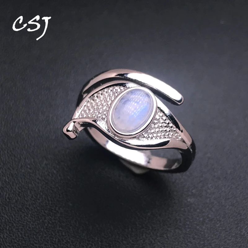 

CSJ Elegant Natural Moonstone Ring Namibia Gemstone Oval 5*7mm for Women Party Birthday Jewelry Gift