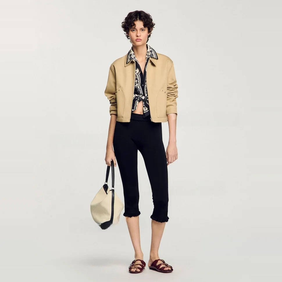 다이아몬드 디자인의 패셔너블한 면 재킷, 초봄 신상 여성복, 스트레이트 컷 롱 슬리브 지퍼 클로...