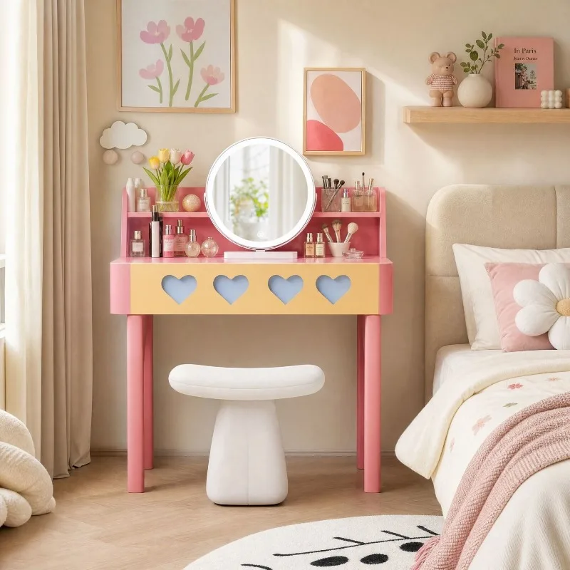 Cream dopamine dressing table, modern color room dressing table, free installation bedside dressing table with drawers