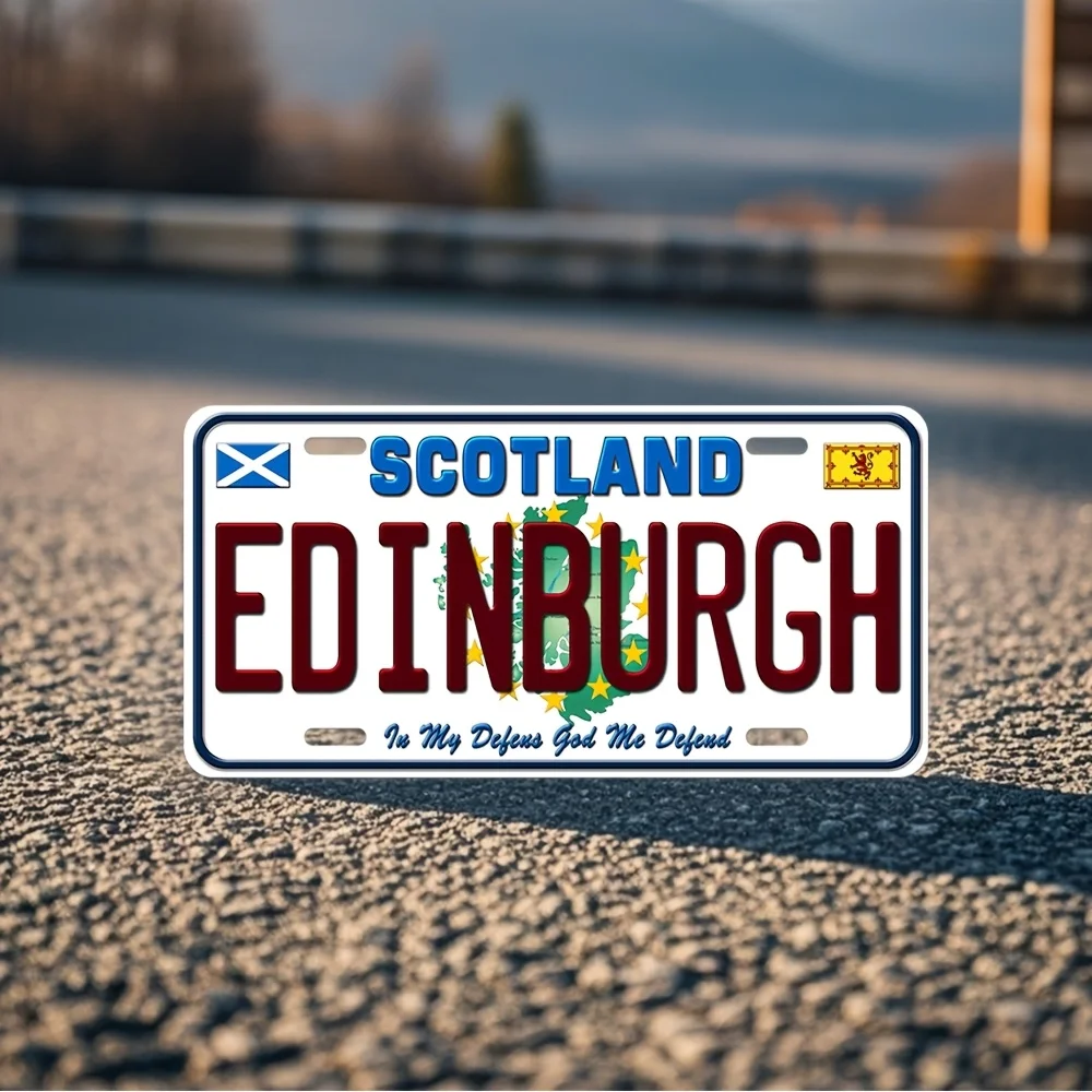 لافتة حائط معدنية بتصميم لوحة ترخيص إدنبره اسكتلندا العتيقة - لوحة زخرفية من الألومنيوم مع علم اسكتلندي و"Ethens of t #1