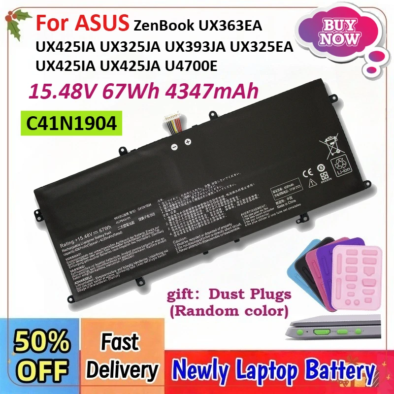 

15.48V 67Wh 4347mAh C41N1904 Laptop Battery For ASUS ZenBook UX363EA UX425IA UX325JA UX393JA UX325EA UX425IA UX425JA U4700E