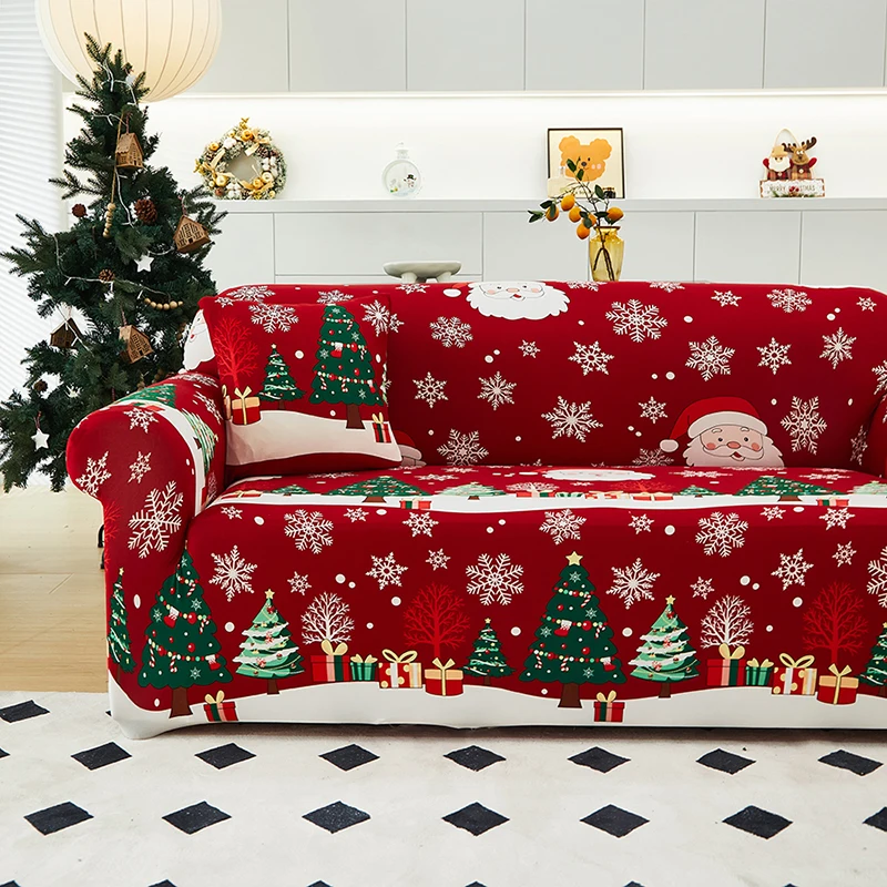 Christmas Sofa Covers for Living Room Elastic Sofa Slipcover Stretch All-inclusive Chair Slipcover Couch Cover 1/2/3/4 Seater