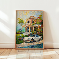Poster for Porsche 911 Mansion Poster Printable Wall Art, Digital Download Printable, Car and Pool Wall Art