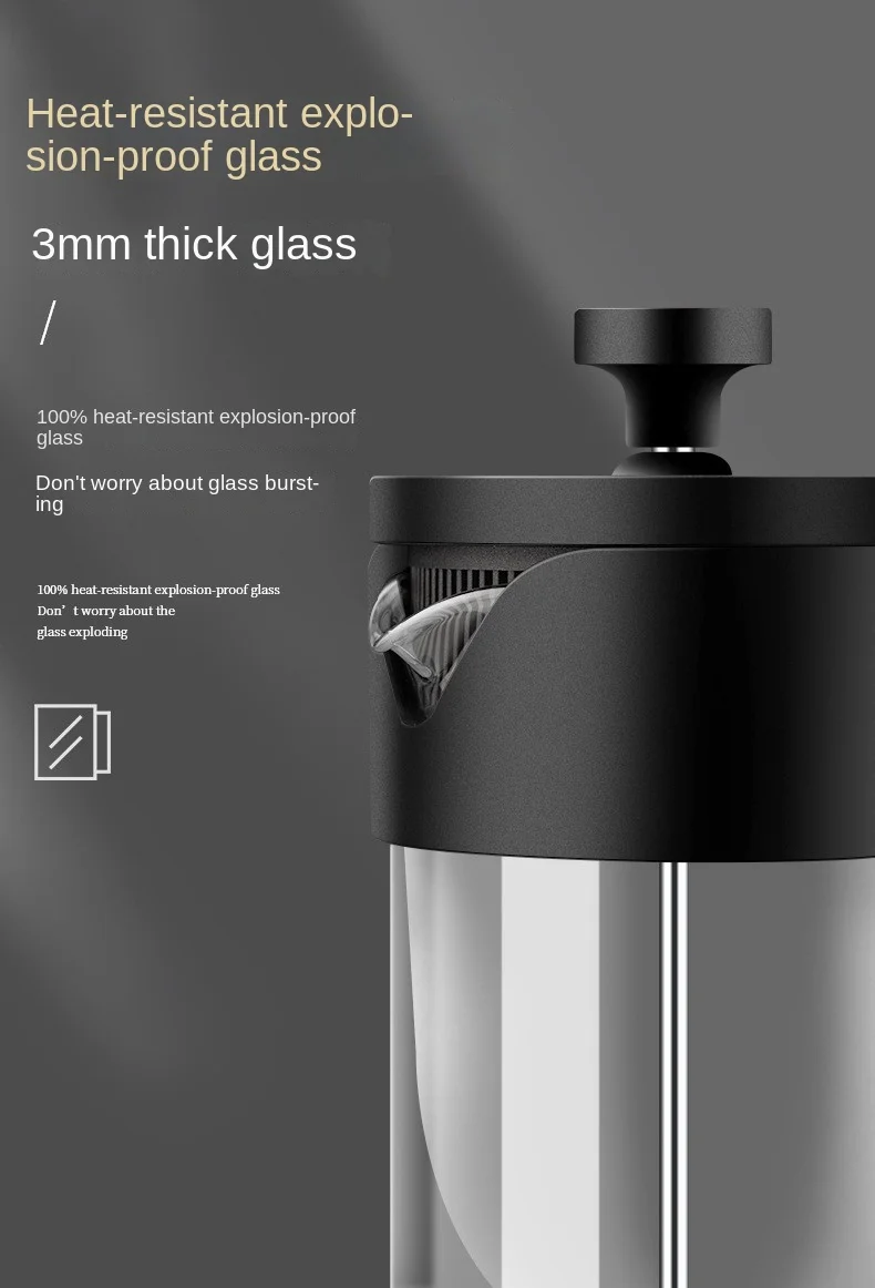 French Press Coffee Pot 7 Piece Set Glass Body Stainless Steel Filter Integrated Brewing Teapot Modern Style Kitchenware
