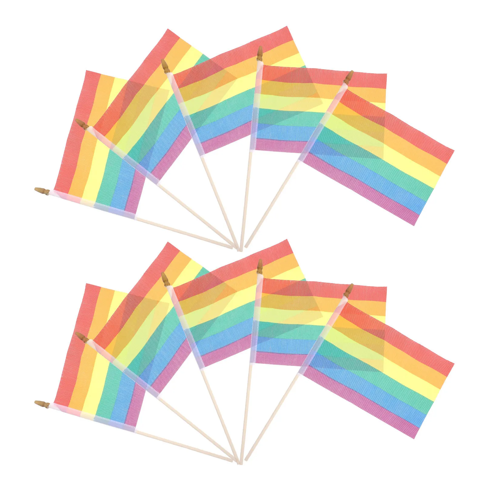 10Pcs Rainbow Hand Held Flags Vibrant Fade-Resistant Polyester Pride Flags for Outdoor Indoor Events Pride Party Decorations