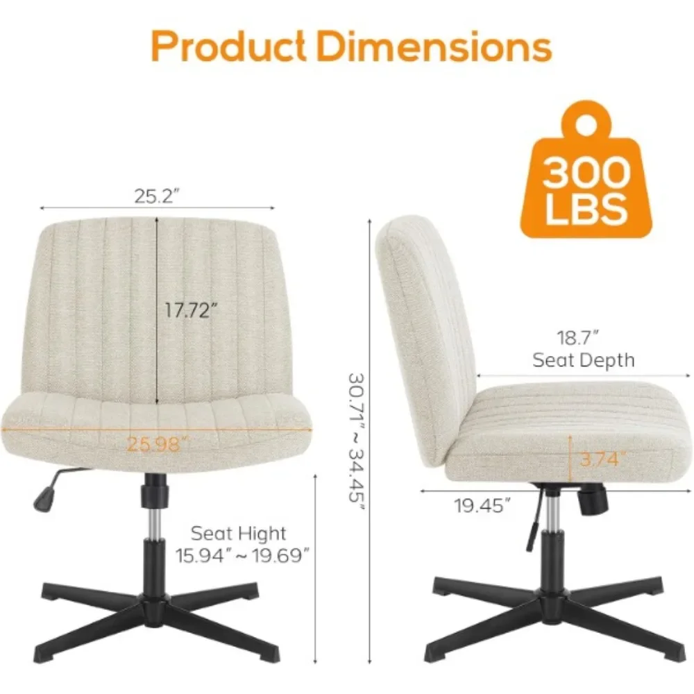 クロスチェアレッグオフィスワイド快適デスクシート、ホイールなしアームレスコンピュータタスクシート、回転式バニティホーム高さ調節可能