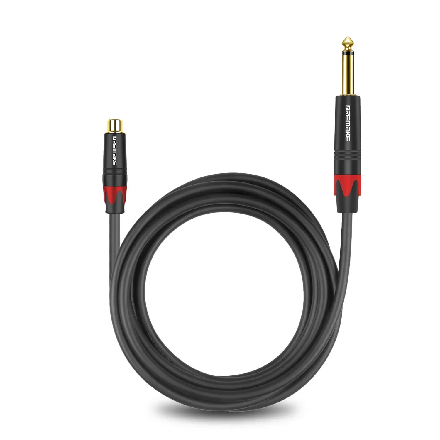 DREMAKE Audio Cable TS do RCA 6.35mm 1/4 Cal męski na RCA żeńskie (męskie) kable do gitary elektrycznej elektroniczne lub bębnowe pozłacane