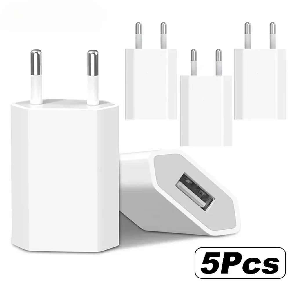 

1-5Pcs EU Plug Fast USB Wall Charger 5V1A Portable Power Adapter for iPhone 15 14 13 12 Samsung Xiaomi Huawei OPPO Travel