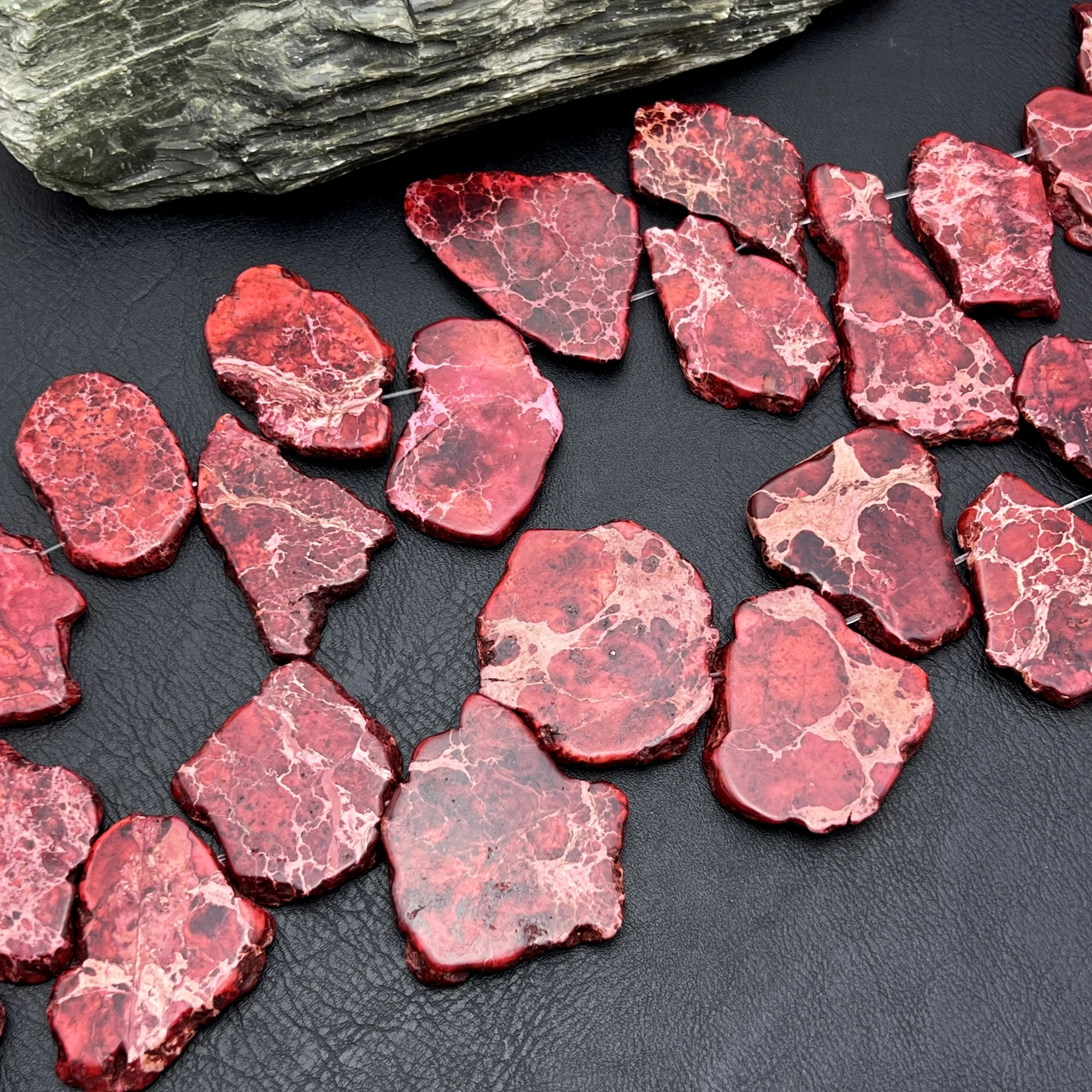 

Mix Size Top Drilled Freeform Red Imperial Jaspers Stone Slice Pendant Beads For DIY Jewelry Making MY240511