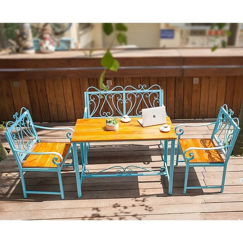 #Balcony table and chair combination set villa garden courtyard outdoor terrace double bench creative homestay wrought iron chai