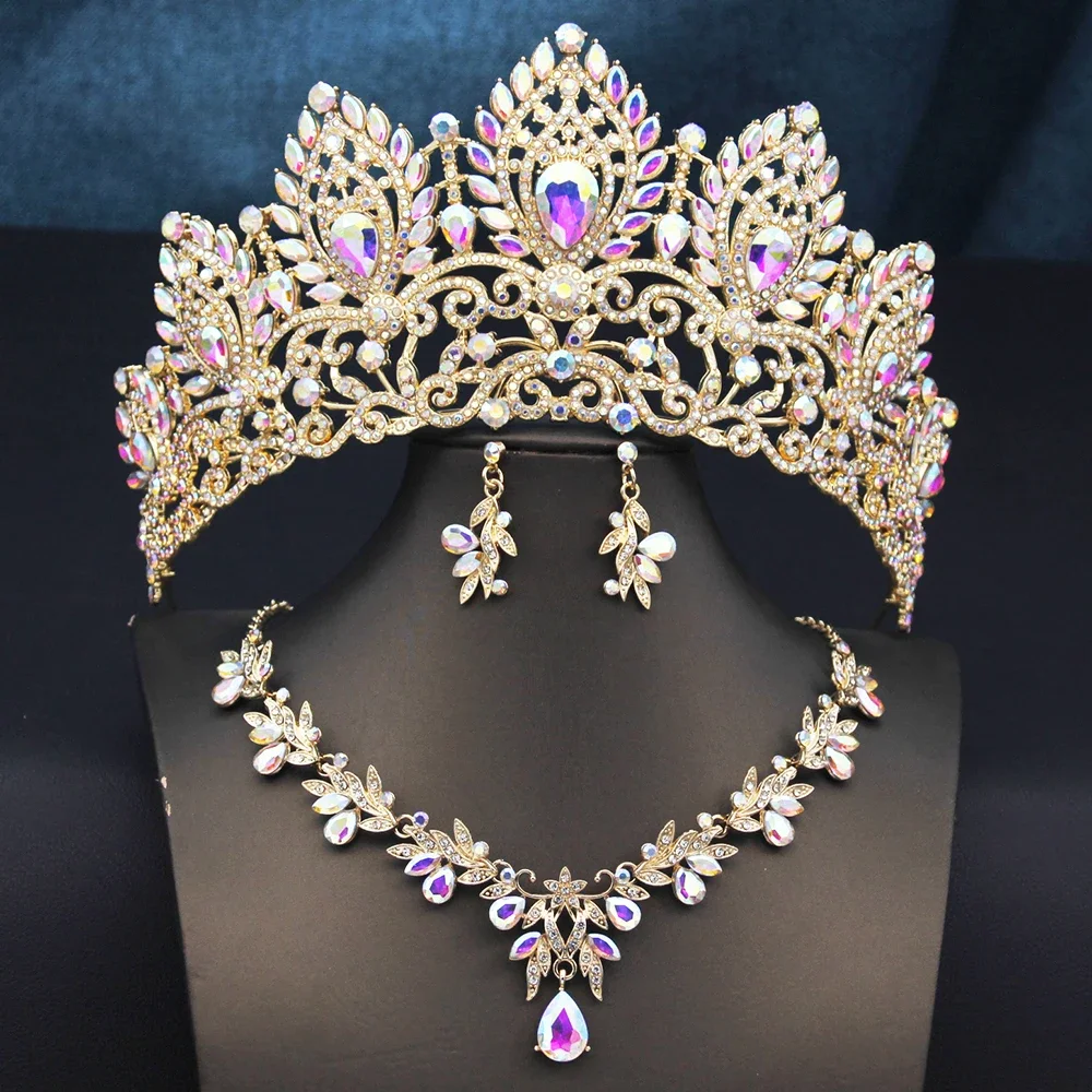11 Colors Bridal Jewelry Sets Tiaras and necklace earrings for Women Brides Wedding Crown Party Birthday Pageant Princess Gifts