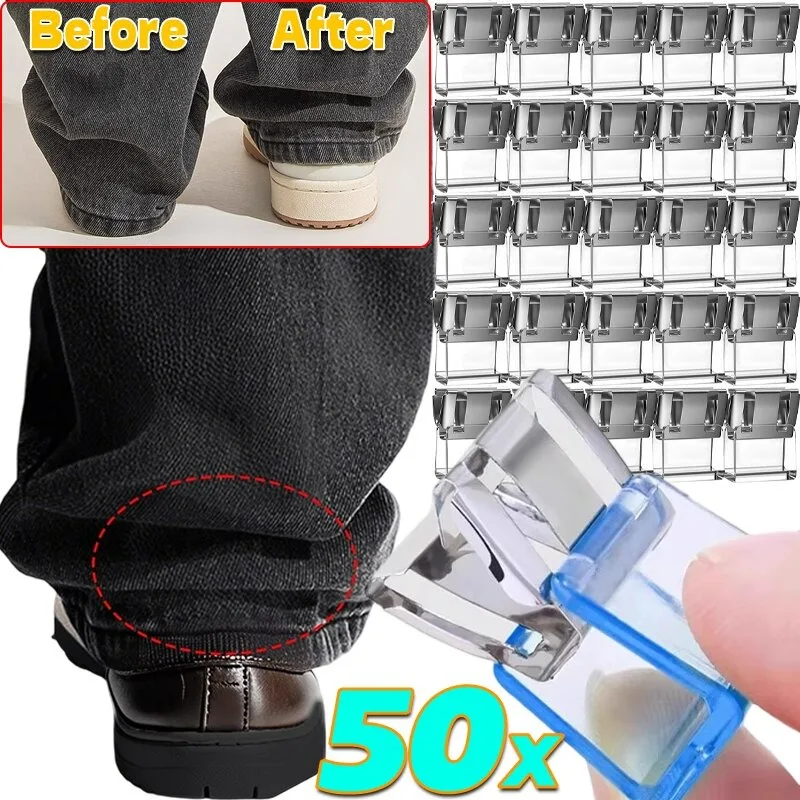 

50pcs Transparent Clothing Clips For Trouser Leg Shortening Invisible Fixing No Sew Hidden Hem Device Prevent Dragging On Pants