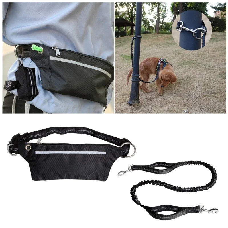 

Reflective Sports Waist Pack Multifunctional Multifunctional Multiple Pocket and Dog Leash for Outdoor Activity