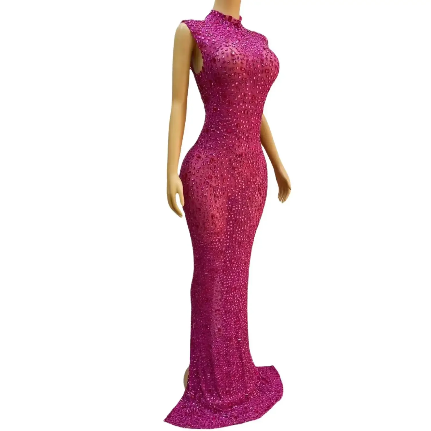 New Pink Diamonds Club Dress Sexy Women Luxury Clothing Pink Long Dress Elegant Formal Party Club Gown Sexy Mini Bodycon Dress