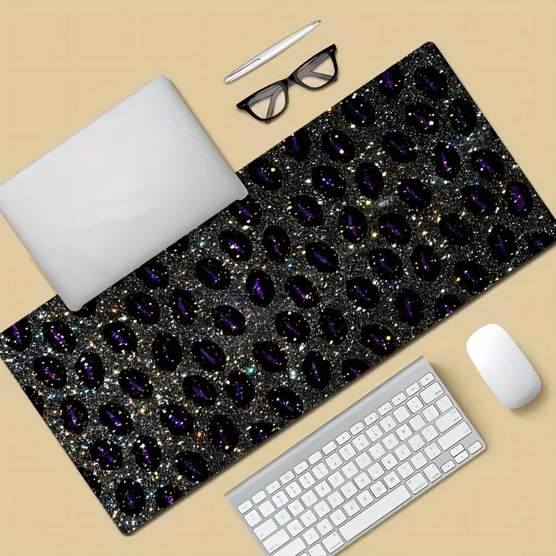 Sparkly Purple Leopard Print Extended Mouse Pad Non-Slip Rubber Desk Mat for Gaming Office
