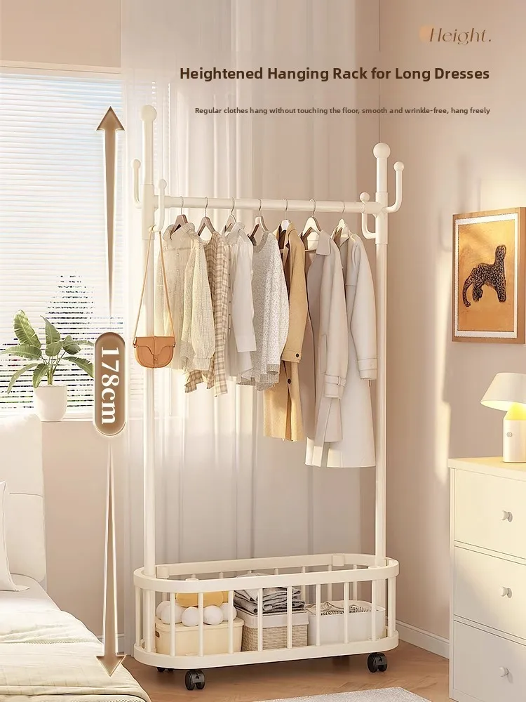 Mobile Floor-Mounted Clothes Drying Rack Simple Design Home Bedroom Living Room Balcony Carbon Steel Double Layer Clothesline