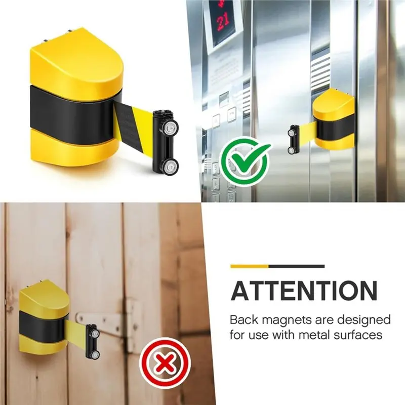 T24C ABS Case Included 16.4 Ft Magnetic Retractable Wall Mount Barrier For Grocery Retail Store, Crowd Control Safety Belt