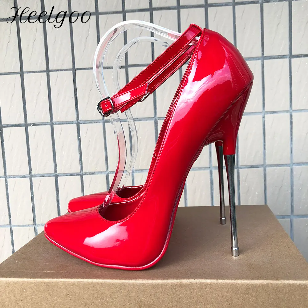 

Heelgoo 16cm Extremely High Heel Women Sexy Ankle Buckle Strap Stiletto Pumps Plain Red Drag Queen Crossdresser Shoes Size 35-46