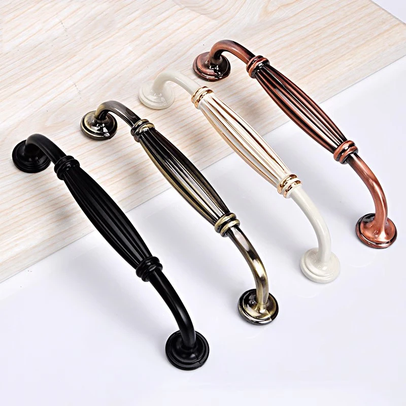 American Style Solid Zinc Alloy Cabinet Handles Modern Drawer Pulls Cupboard Wardrobe Door Knobs Black Bronze Furniture Handles