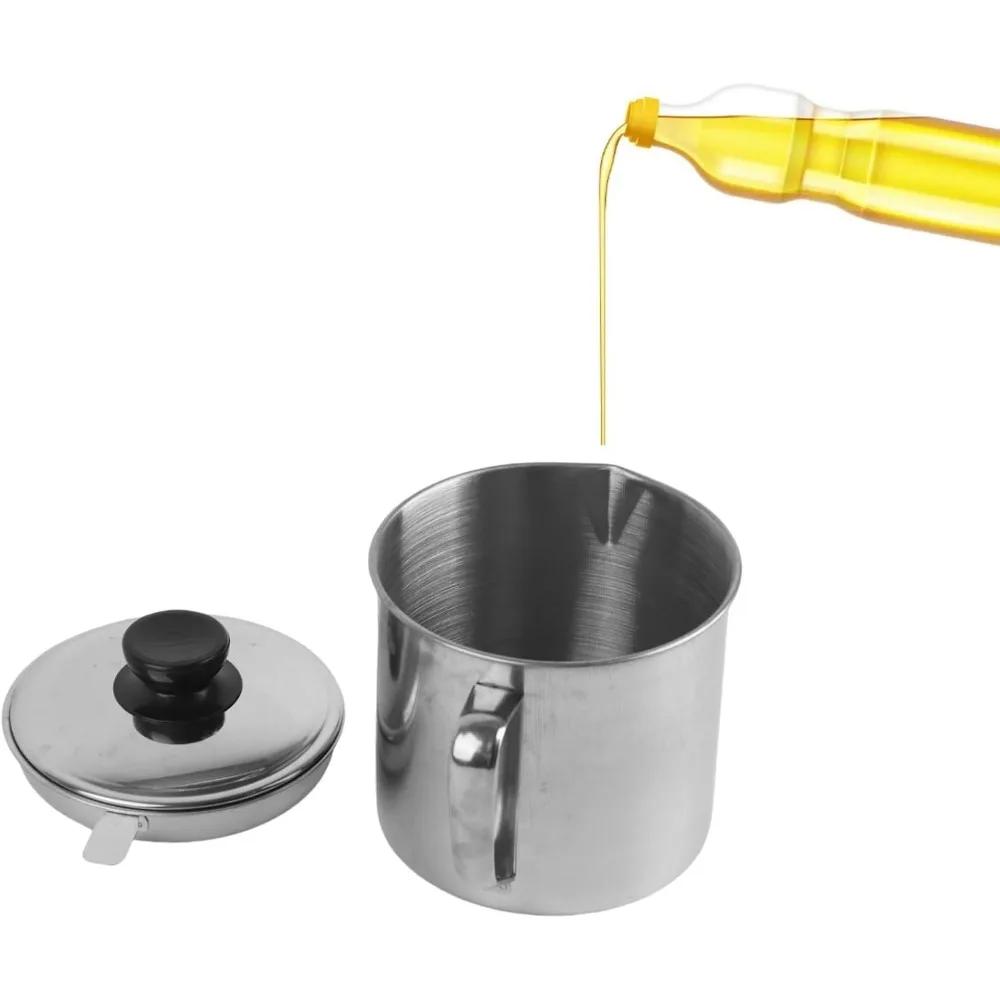 Kitchen Oil Container Can with Strainer for Store Meat Bacon Grease Container Frying Oil and Cooking Grease Storage