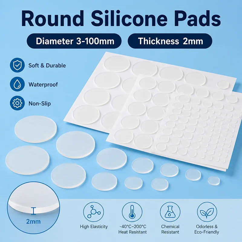 Round Silicone Adhesive Pads 3-100mm Anti Slip Rubber Feet Bumpers Transparent Cushion Dots Furniture Door Cabinet