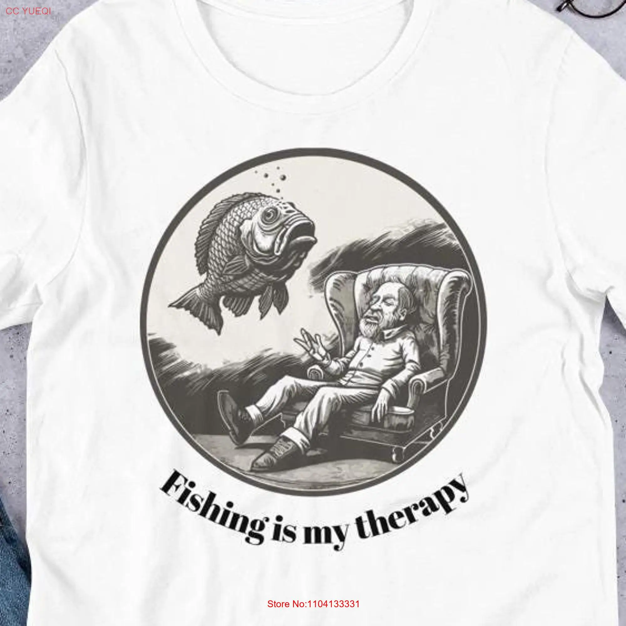 Funny Fishing T shirt gift Therapy Fisherman's Idea Lover Pun  long or short sleeves