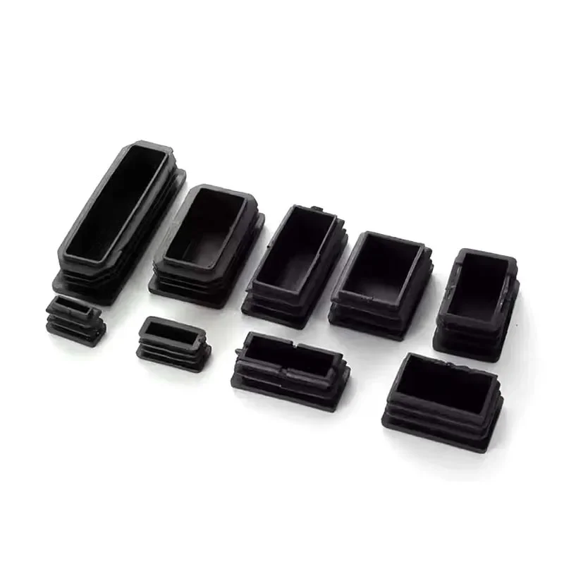 10pcs Black Rectangular Plugs Pipe Tube Cap Plastic Tubing End Cap  For ladder Furniture chair table Leg Protector 10~100mm