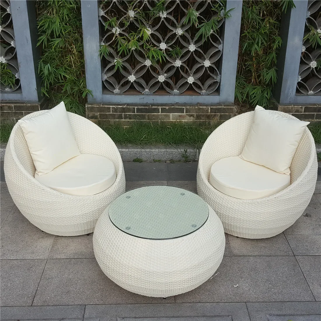 Mobília ao ar livre cadeira de vime sofá pátio varanda imitação rattan três pessoas sala de estar lazer criativo villa hotel