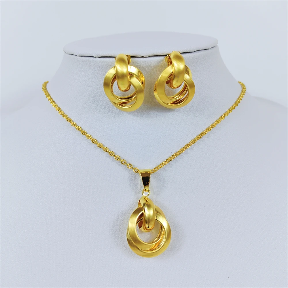 ESALE Hot Sale Gold Plated Jewelry Set For Women Simple Fashion Dubai Jewelry Luxury Design Necklace Earrings Pendant Set