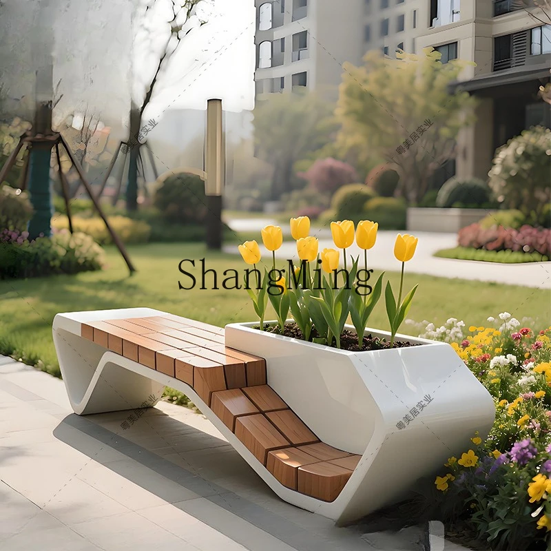 

SM fiberglass splicing plastic wood seat flower pot park shopping mall community planting pool landscape seat
