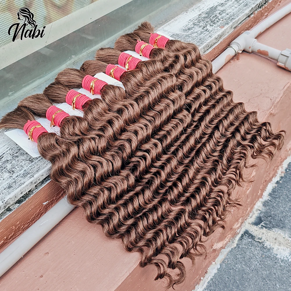 Nabi Boho-Zöpfe, unverarbeitetes Echthaar, Flechthaar, braun, tief gewellt, ohne Schuss, brasilianisches Echthaar zum Flechten