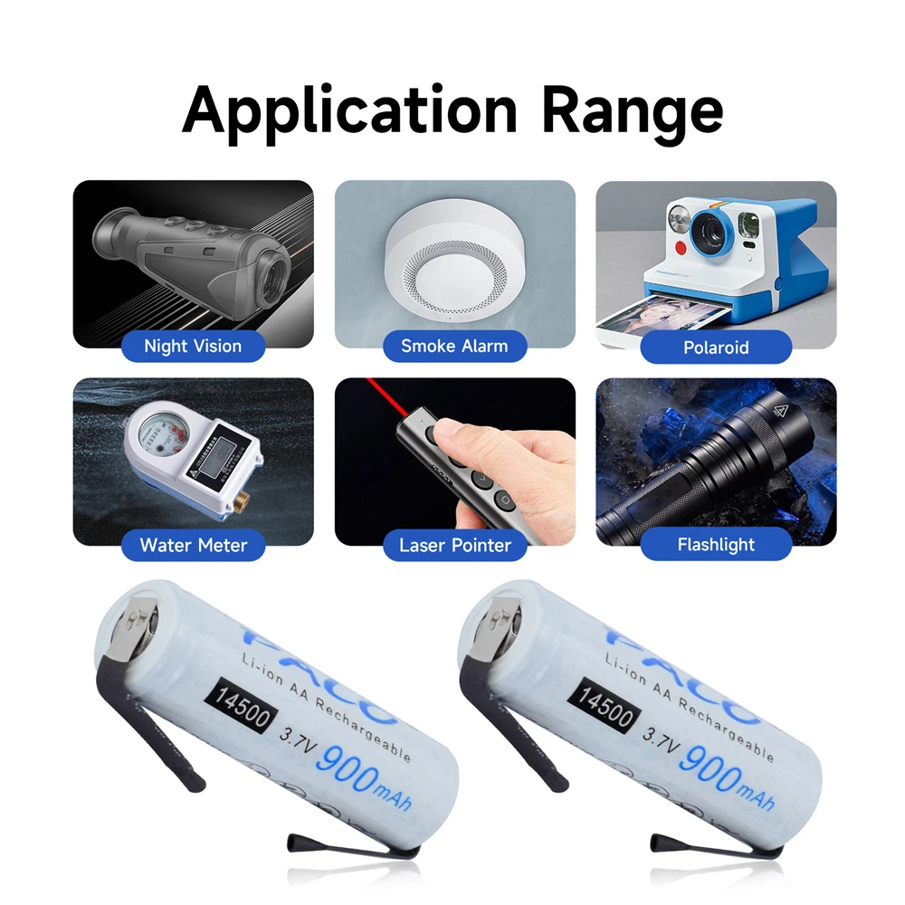 PLAO 14500 battery 3.7V AA 900 mAh Lithium ion Rechargeable battery, with welding For Led Flashlight Headlamps Remote Control