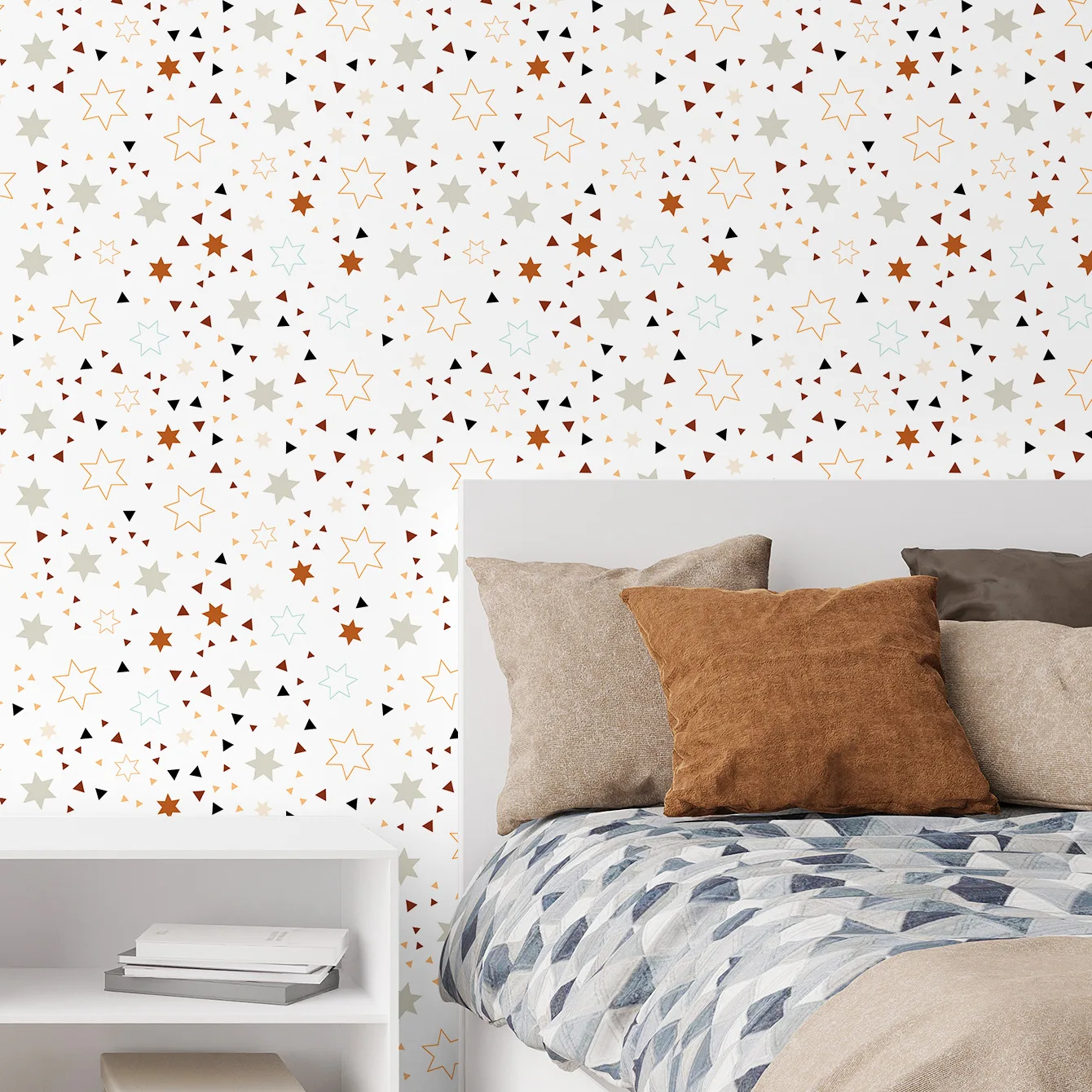 Boho Star Triangle Peel and Stick Wallpaper Waterproof Removable Wall Paper Roll Covering for Kids Bedroom Nursery Cabinet Decor