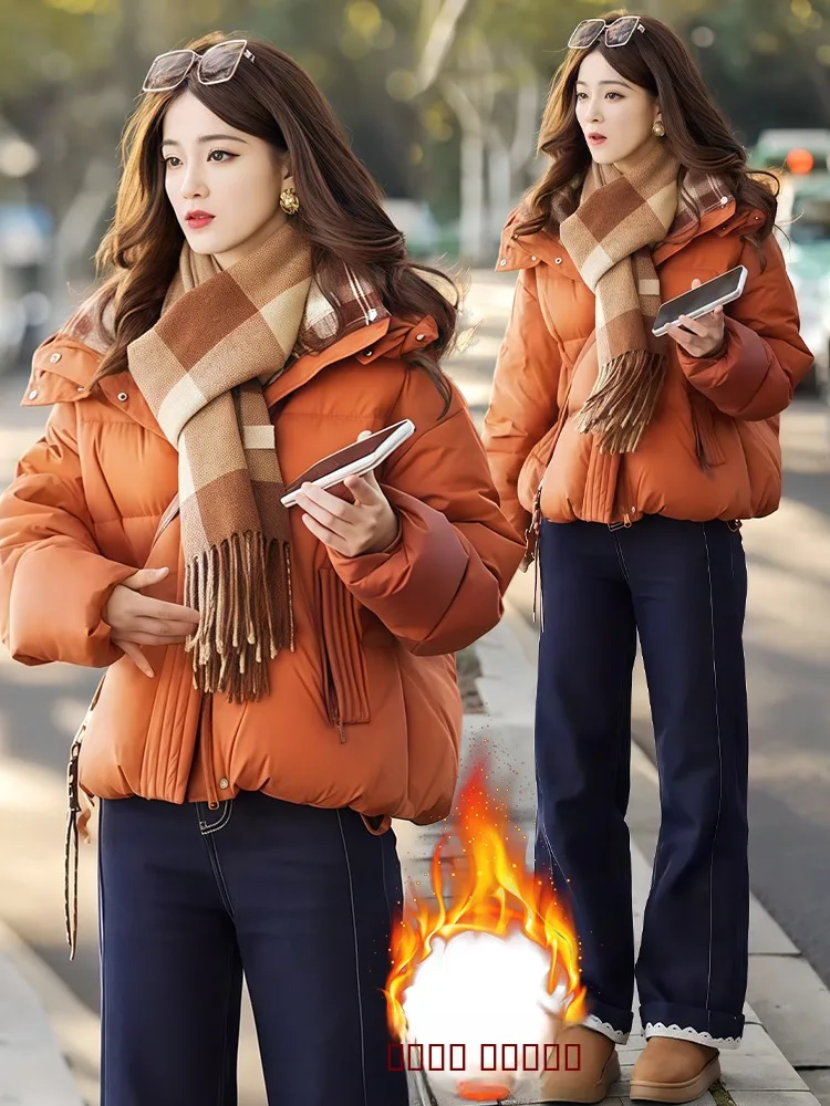 

Korean Sle Commuter Thiened Fce ort Jaet Women's Winter Faion Splicing Outerwear Casual Ele Long Sve Zipp...