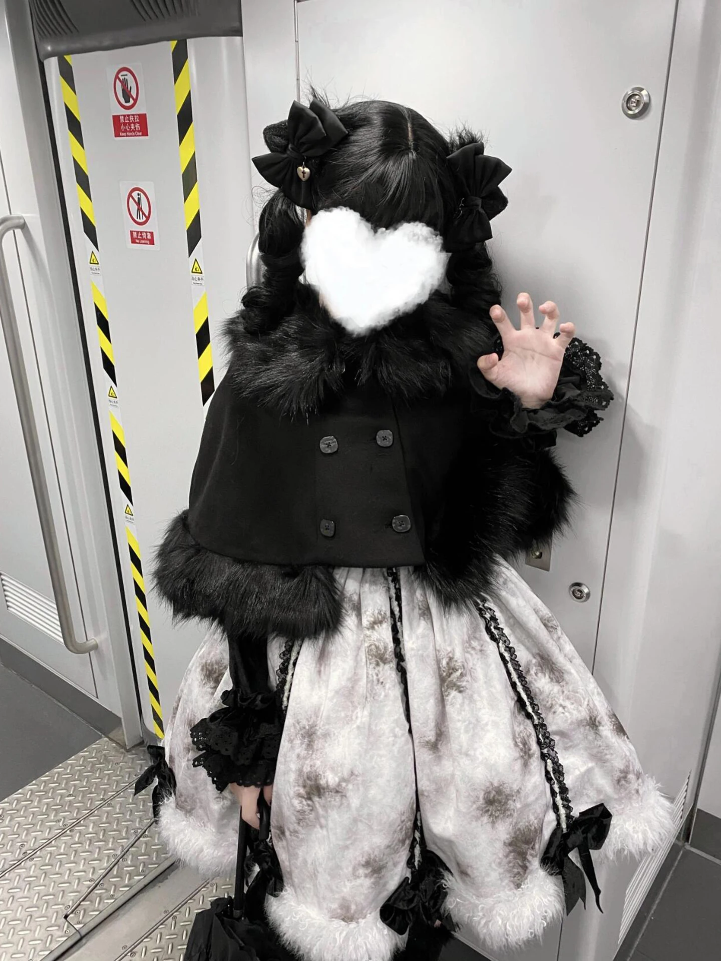 Japanese Original Sweet Cute Lolita Plush Short Cape Shawl Coat Autumn Winter Warm Thickened Kawaii JSK Three-Piece Set